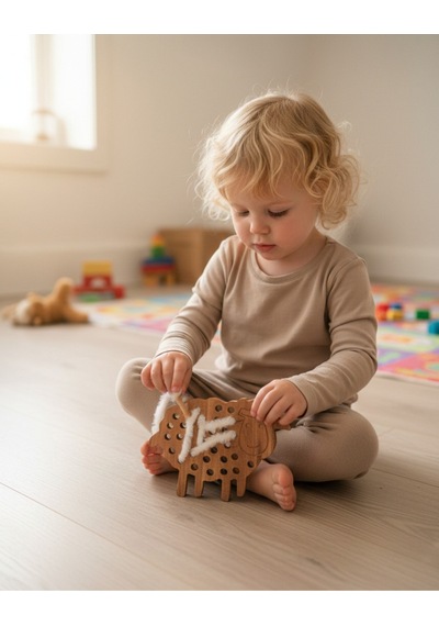 Montessori Ahşap İp Geçirme Oyunu Kuzucuk İnce Beceri Geliştirici Bağlama Ve Düğüm Atma Koordinasyon
