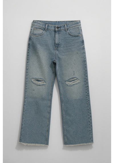 Blue White Kadın Yüksek Bel Wide Leg Dizi Yırtık Buz Mavi Jean Pantolon Buz Mavisi 36 Blue White Kadın Yüksek Bel Wide Leg Dizi Yırtık Buz Mavi Jean Pantolon Buz Mavisi 36