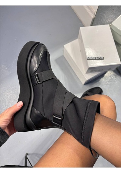 Dabab Shoes Adrinal Siyah Strej Kemer Detay Düz Taban Kadın Spor Bot
