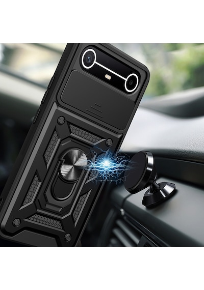 Zore Tecno Spark Slim 5g Kılıf Magnetik Standlı Kamera Korumalı Zore Sürgülü Vega Kapak - Mavi