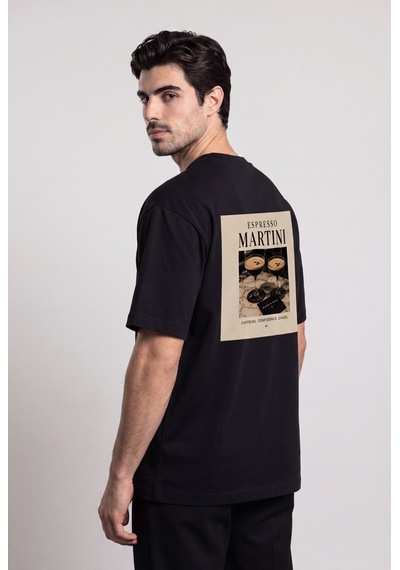 Black Nova Oversize Baskılı Unisex Tişört Espresso Martini Napkin Black Siyah