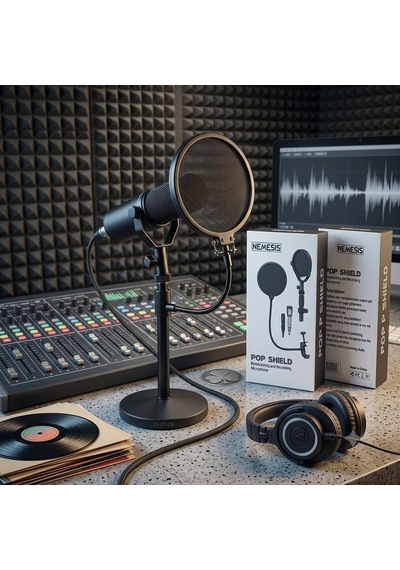 Nemesis Pop Filter Shield Mikrofon Pop Filtresi, 360 Derece Esnek Metal Gövde, Ayarlanabilir Kelepçeli Stüdyo Filtresi