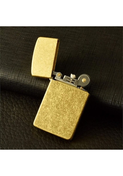 Kuboy Vintage Çakmak Benzinli Slim Çakmak Antik Altın Renk Bronz