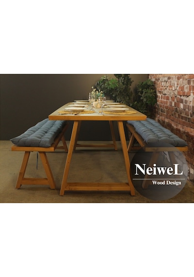 Neiwel Aries Doğal Ahşap Banklı Yemek Masası Takımı-100-220 Takım Açık Ceviz