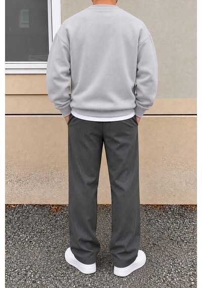 Tarz Cool Erkek 3 İplik Şardonlu Regular Fit Bisiklet Yaka Basic Sweatshirt Gümüş