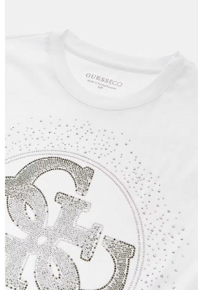 Guess Round Straslı Logo Kadın Regular Fit T-shirt W6yı18k4331 Beyaz