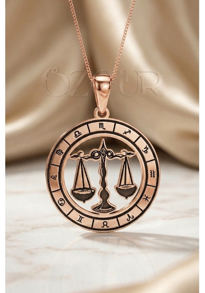 925 Ayar Gümüş Terazi Burç Kolye Rose Gold