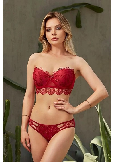 Moda Dua Kadın Nurteks 4584 Destekli Straplez Sütyen Takım Bordo