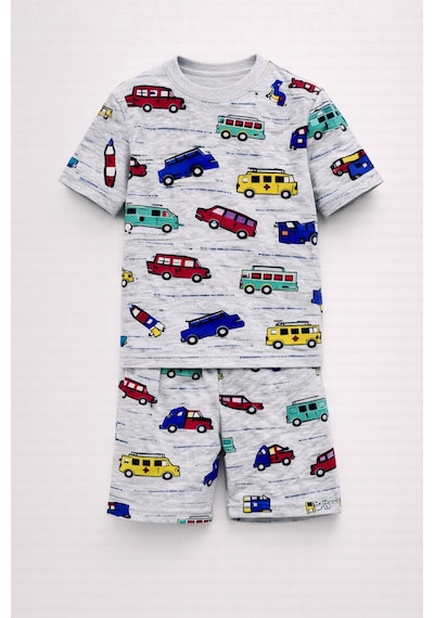 Beka Kids Erkek Çocuk Kısa Kollu Bisiklet Yaka Desenli Pijama Takımı Alt-üst Takım Gri