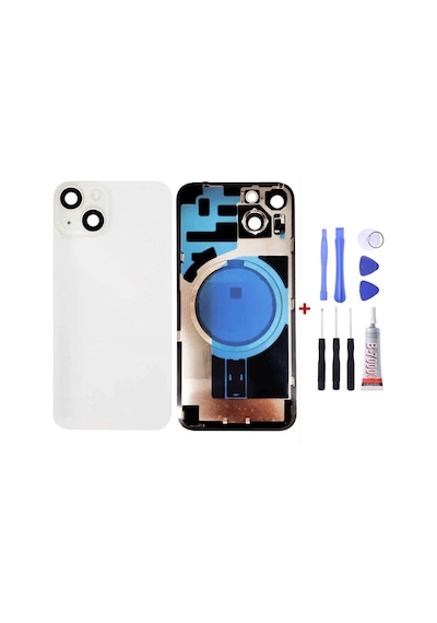 Apple Uyumlu iPhone 14 Plus Beyaz Full Nfc Ve Demirli Arka Cam Kapak Pil Kapağı Tamir Set B7000 Set Beyaz