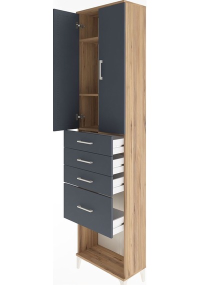 Arges Dolap 3 Raflı 4 Çekmeceli 2 Kapaklı 60x30x243 Çam-antrasit Atlas Çam