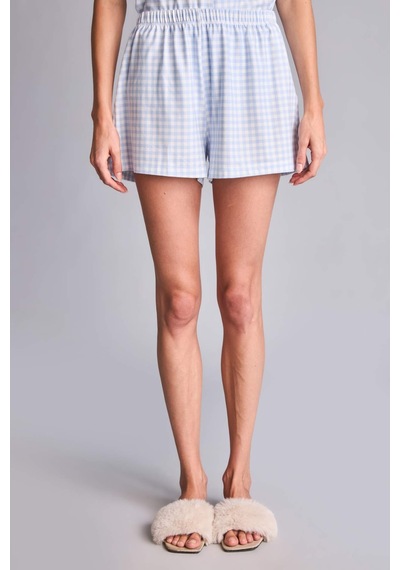 Defacto Regular Fıt Şortlu Kısa Kollu 2li Kareli Softshell Açık Mavi Pijama Takımı H6375ax26hsbe250 Mavi-be250