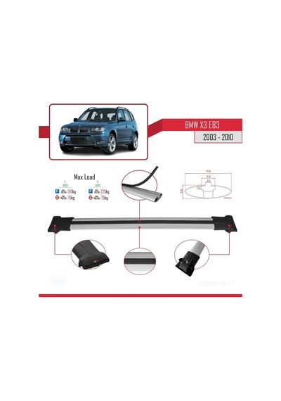 Bmw X3 E83 2003-2010 Arası İle Uyumlu Fly Model Ara Atkı Tavan Barı Gri