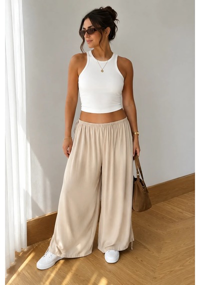 Bb Butik Basic Kadın Salaş Paraşüt Pantolon Ayarlanabilir Paça Frv34 Bej Bb Butik Basic Kadın Salaş Paraşüt Pantolon Ayarlanabilir Paça Frv34 Bej