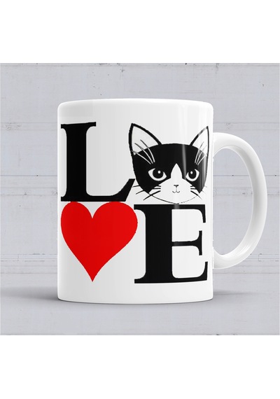 I Lowe Kedi Seni Seviyorum Kedi Kupa Bardak Porselen No35636 Karışık
