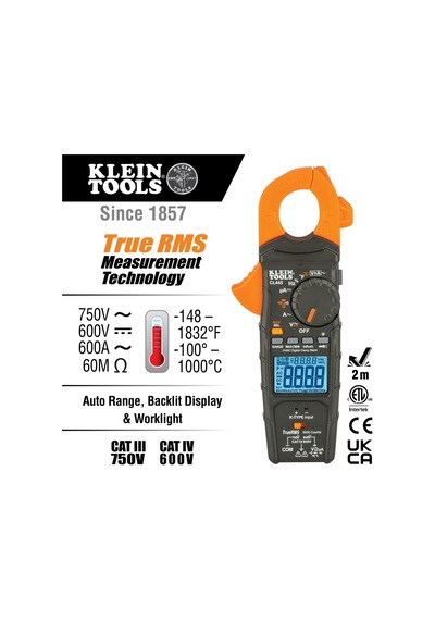 Klein Tools, Cl445 Trms, Ac Akım, Acil Akım, Ac/dc Voltajı, Dc Mikroamper, Direnç, Süreklilik