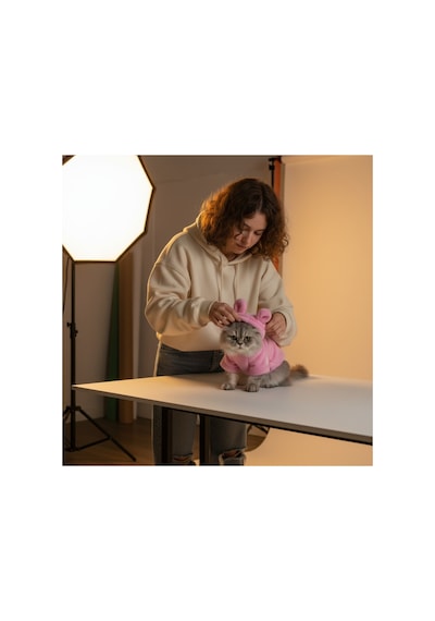 Kedi Ve Köpek İçin Kapüşonlu Pembe Tapeti Sweat