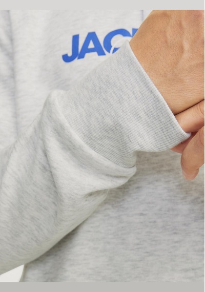 Jack & Jones Erkek Kapüsonlu Gögüs Logo Baskili Sweatshirt - Alvis 12256848 White Melange Gri Jack & Jones Erkek Kapüsonlu Gögüs Logo Baskili Sweatshirt - Alvis 12256848 White Melange Gri