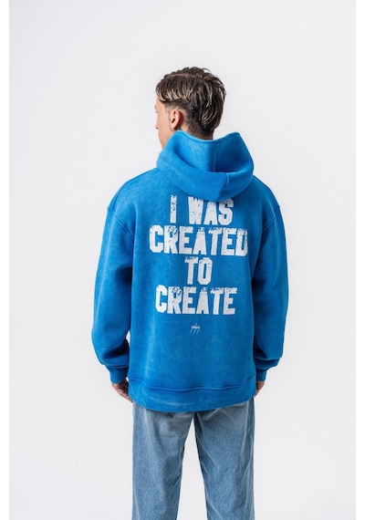 Respire Erkek Create Baskılı Kapüşonlu Oversize Hoodie Mavi