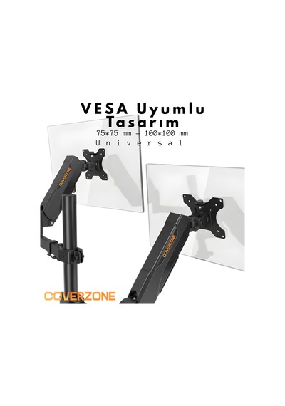 17 32 İnç Amortisörlü Çiftli Pivot Monitör Kolu, Gazlı Yaylı, 2 9 Kg, Çift Montaj Seçeneği Sıkıştırma Ve Vidalama, 360 Döner, Vesa Uyumlu Stant, M01, Siyah