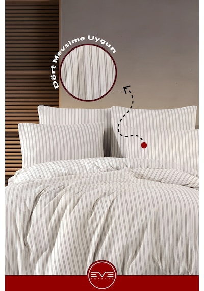 Saten Çizgili Çift Kişilik Lüks Nevresim Takımı Set 200x200 Cm Yeşil