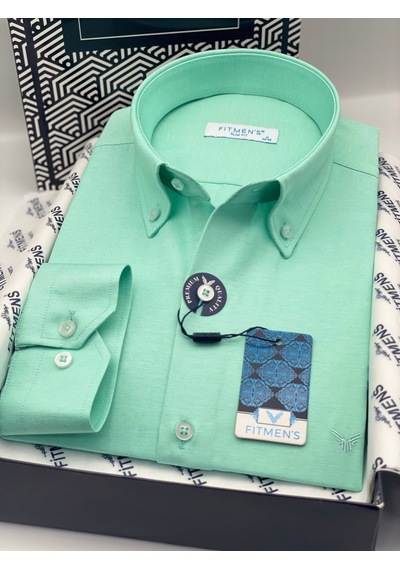 Slim Fit Uzun Kol Pamuklu Hediye Kutulu Kolay Ütülenebilir Erkek Gömlek Fs-002225 - Koyu Mint-3377