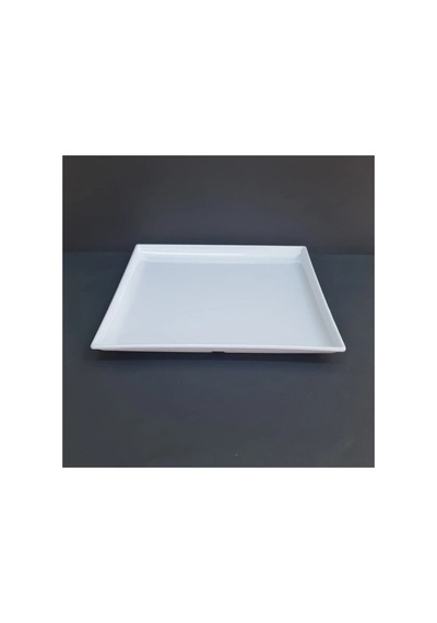 12'li Beyaz Kare Melamin Sunum Tabağı 30x30 Cm Meze, Tatlı, Ana Yemek İçin Beyaz