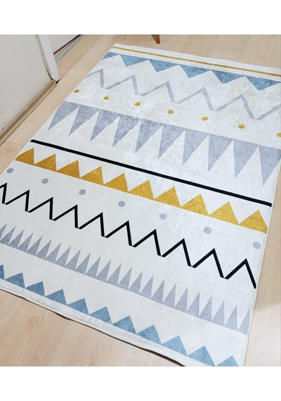 Zig Zag, Makinede Yıkanabilir, İnce, Dokuma Tabanlı, Çocuk Odası Halısı Çok Renkli
