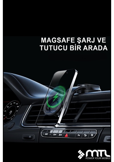 Magsafe Uyumlu Güçlü Dayanıklı Manyetik Araç İçi Telefon Tutucu Ayarlanabilir Kol Yapışkan Vantuslu Siyah