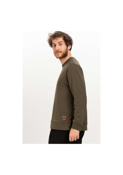 Erkek Bisiklet Yaka Fermuar Detaylı Sweatshirt Haki Haki