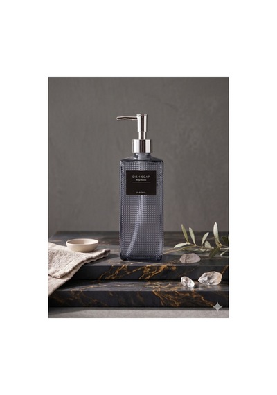 Premium Dokulu Cam Sıvı Sabunluk 500ml - 23 X 7 X 7 Cm Gri