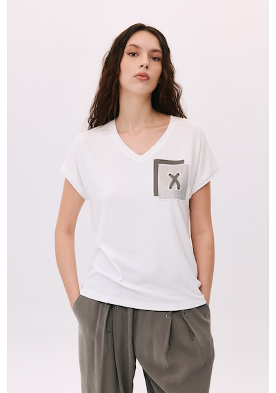 Daido Kadın V Yaka Düşük Kollu Penye T-shirt 6226 Ekru