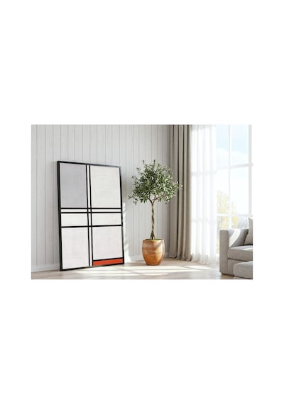 Mondrian Kompozisyon No. 1 Gri-kırmızı Çerçevesiz Poster 21x30 Cm A4 Tablo Modern Sanat Duvar Dekoru