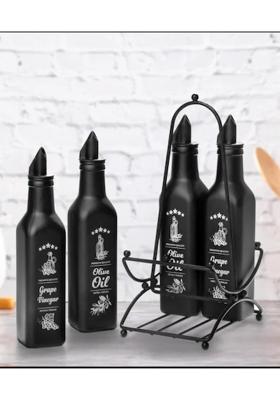 Black Desen 4'lü Yağlık Metal Standlı Set Siyah