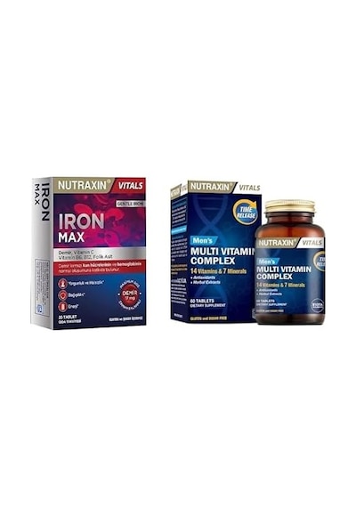 Iron Max 17 Mg 30 Tablet - Demir, C Vitamini, B6 Vitamini, Folik Asit, B12 Ve Nutraxin Men's Multi Vitamin Complex 60 Tablet Takviye Edici Gıda