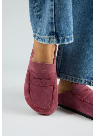 Manijero Ziva 2 Kadın Hakiki Deri Loafer Sabo Vişne Terlik Bordo