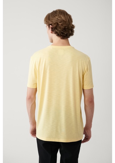 Avva Erkek Sarı Soft Touch Bisiklet Yaka Regular Fit T-shirt B001031 Sarı