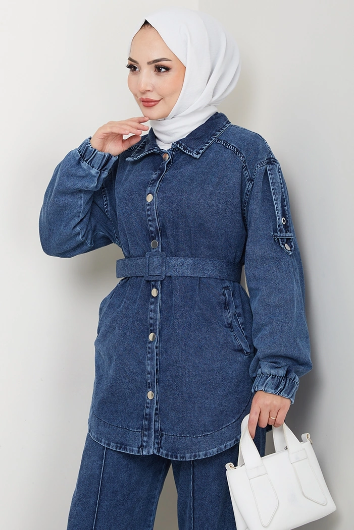 Bestenur Ceket Pantolon Kot İkili Takım 1637 - Mavi Mavi