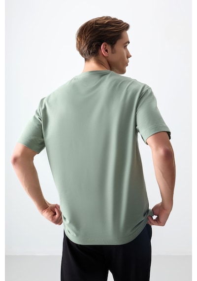 Air Jones Tommy Life Açık Yeşil Pamuklu Kalın Yumuşak Dokulu Oversize Fit Basic Erkek T-shirt - 88378 CAMEL