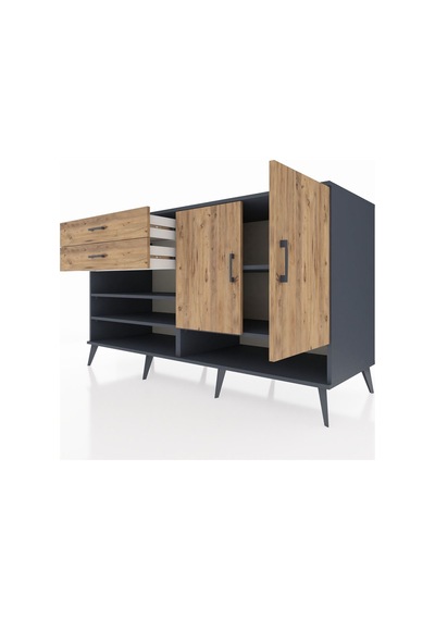 Kronos Konsol 4 Raflı 2 Çekmeceli 2 Kapaklı 176x59x99 Antrasit-ça Antrasit-çam