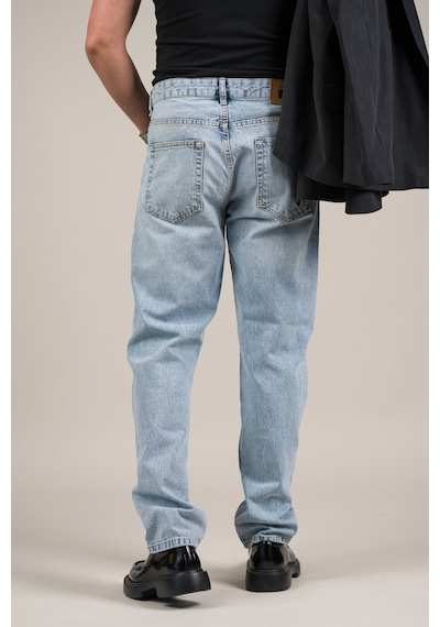Akçaylar Pamuklu Taş Yıkama Yarım Baggy Geniş Paça Buz Mavisi Jean Pantolon Buz Mavi