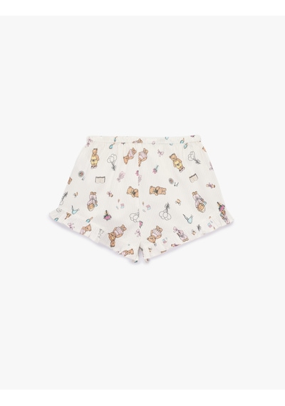 Koton Pamuklu Baskılı Rahat Kesim Mini Şort Pijama Altı Ekru Desenli 6slk80005mw