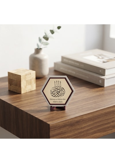 Şık Ve Modern Hat Sanatı İşlemeli Masaüstü Süsü, Kitaplık Ve Konsollar İçin Estetik Bir Seçenek 10x10 Cm, Pudra
