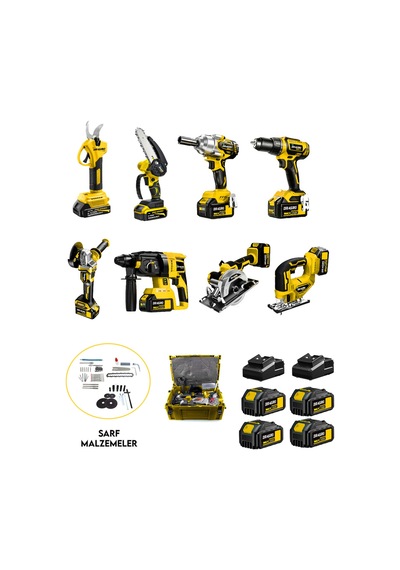 Dragro DRG-8LS 4 Akülü 8'li Set Kırıcı + Taşlama + Somun Sıkma + Vidalama + Sunta Kesme + Dekupaj + Makas + Testere