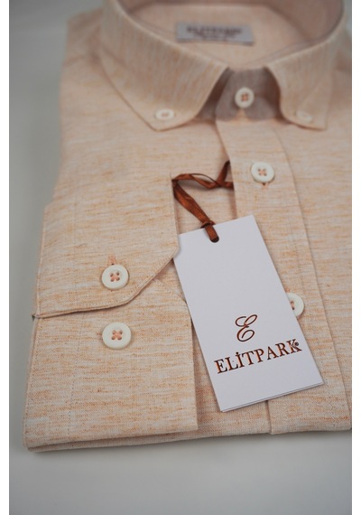 Elitpark %100 Pamuk Bej Uzun Kollu Pamuklu Cepsiz Regular Kalıp Premium Erkek Gömlek