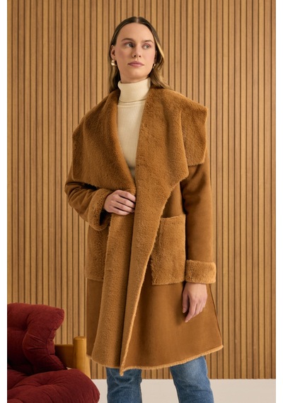 Aker İçi Kapitone Kürk Mont Camel Camel
