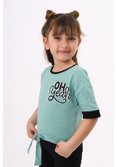 Toontoy Kids Toontoy Kız Çocuk Önü Bağlama Detaylı Baskılı Tişört Yeşil