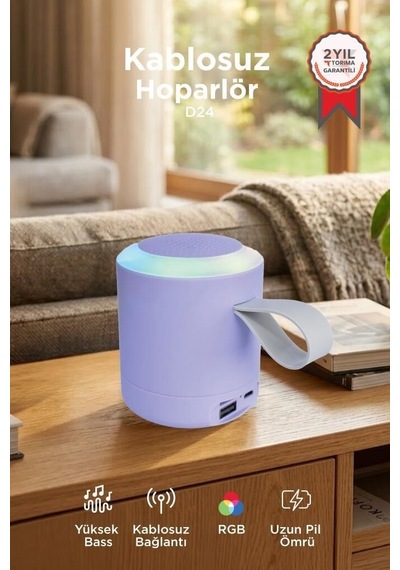 Özel Seri Bluetooth Hoparlör D24 Mor Cep Boy Kablosuz Ses Ev Eşyası