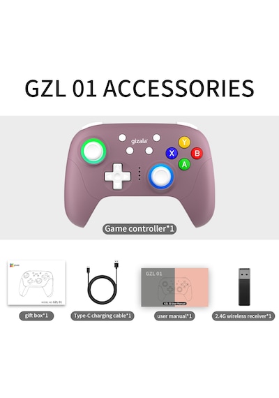 Gizala Kablosuz Oyun Kolu Gamepad Hall Effect Triggers Joystick Switch 2/pc/android/Apple Uyumlu iOS Lila