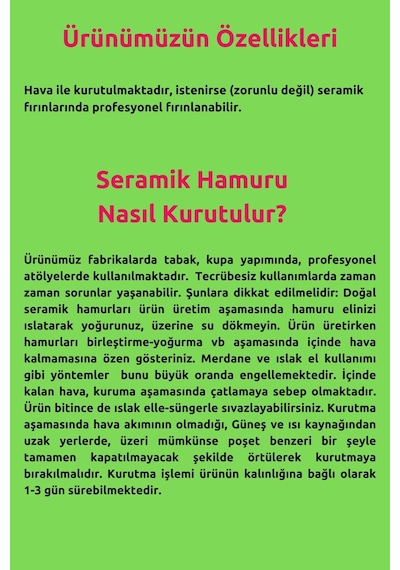 Beyaz Seramik Hamuru, Doğal Oyun Hamuru, Kil Çamuru 2 Kg 2000 Gr Ebeşuar Seti